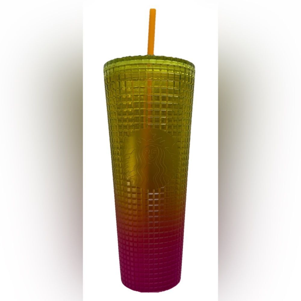 Starbucks Lemon Yellow Pink Ombre Grid Tumbler Venti 24 oz Cup Summer 2022 NEW